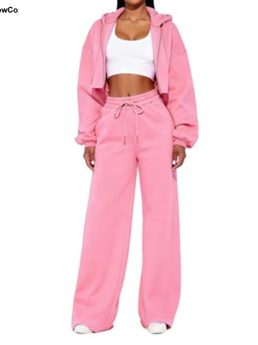 Women's Zip Up Crop Hoodie & Wide Leg Sweatpants Two Piece Set